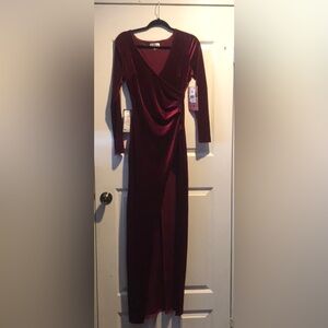 Wine Thigh High Long Sleeve Dress